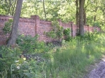 Przed wjazdem do lasu, z lewej strony, ciągnie się długi ceglany mur - ogrodzenie cmentarza. 